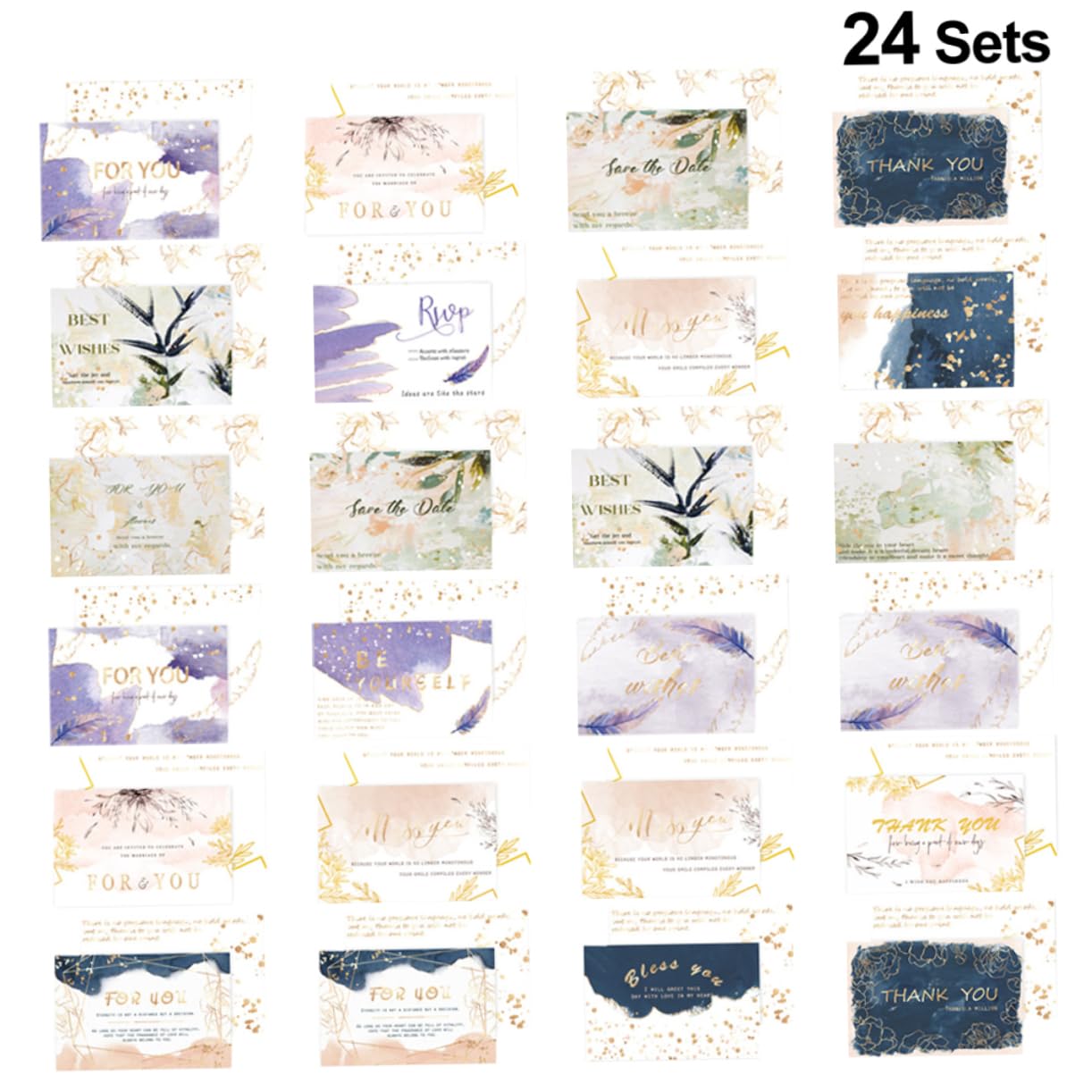 Tofficu 72ensembles Cartes De Vœux Dorées Avec Enveloppes Cartes De Félicitations Pour Anniversaires Mariages Et Festivals Plusieurs styles
