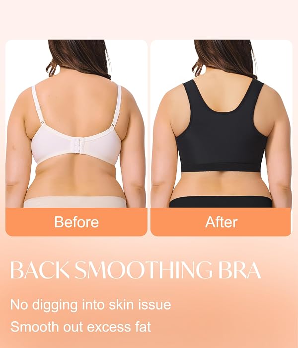CYDREAM Front Closure Surgical Bra Wireless Bras for Women No Underwire Post Surgery Compression Support Band Full Coverage (US, Alpha, XX-Large, Regular, Regular, Black) by CYDREAM - Image 4