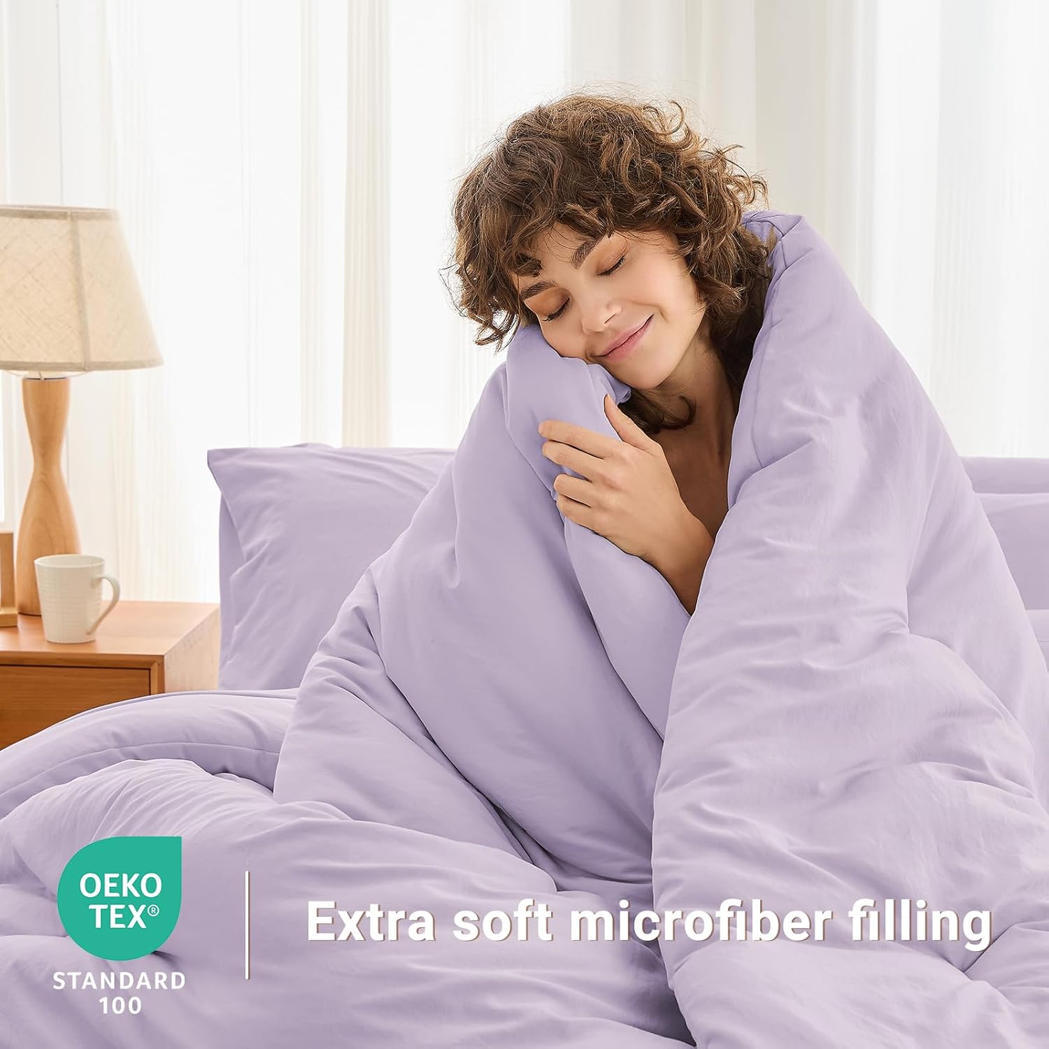 MUXHOMO 7 Pieces Full Comforter Set, Soft Bed in a Bag Full Size, All Season Bedding Set with Comforter, Flat Sheet, Fitted Sheet, Pillowcases & Shams, Lavender - Image 3