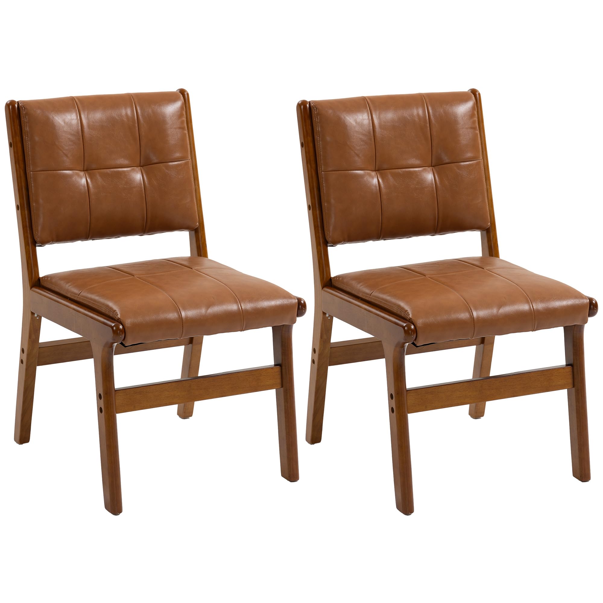 HOMCOM Pack de 2 Sillas de Comedor Tapizadas en PU para Salón Marrón | Sillas de Cocinas Modernas, Asiento Acolchado, Patas de Madera