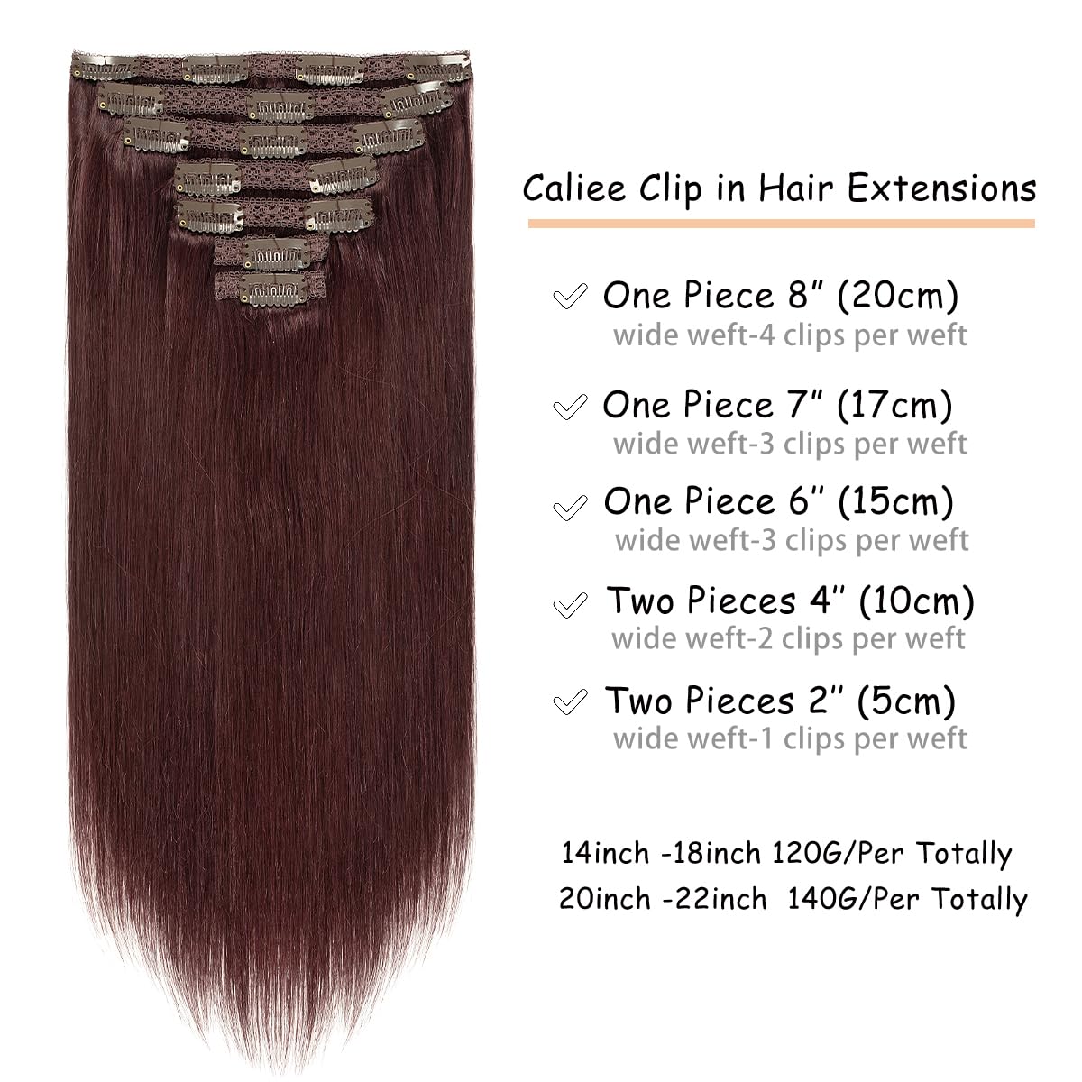 Caliee Clip in Hair Extensions Real Human Hair Burgundy Wine Red Color Double Weft Lace Invisible Silky Straight Hair Extensions Clip ins for Full Head 120G 14 Inch
