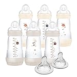 MAM 9oz Easy Start Anti-Colic Baby Bottles, Medium Flow with 2X Bonus Nipples (Fast and Extra Fast Flow), Reduces Colic, Gas, & Reflux, Easy-to-Clean, BPA-Free, 2 Plus Months