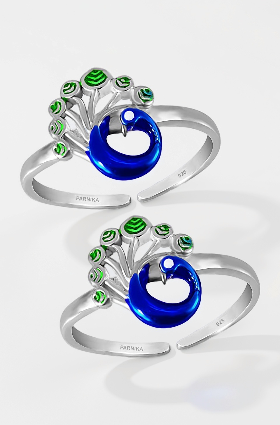 MJ Exuberant Colourful Peacock Design Toe Rings in Pure 92.5 Sterling Silver for Women | Chandi bichiya | With Certificate of Authenticity |