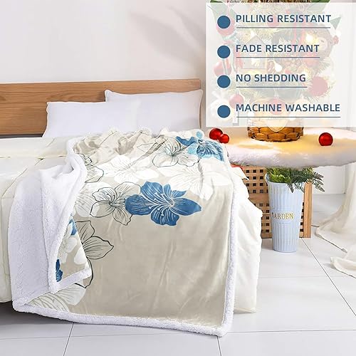 Miniatura 3 de Manta floral con patrón de flores azules, mullida, cálida, de microfibra de forro polar para sofá y sillas, suave para todas las estaciones, 50 x 60