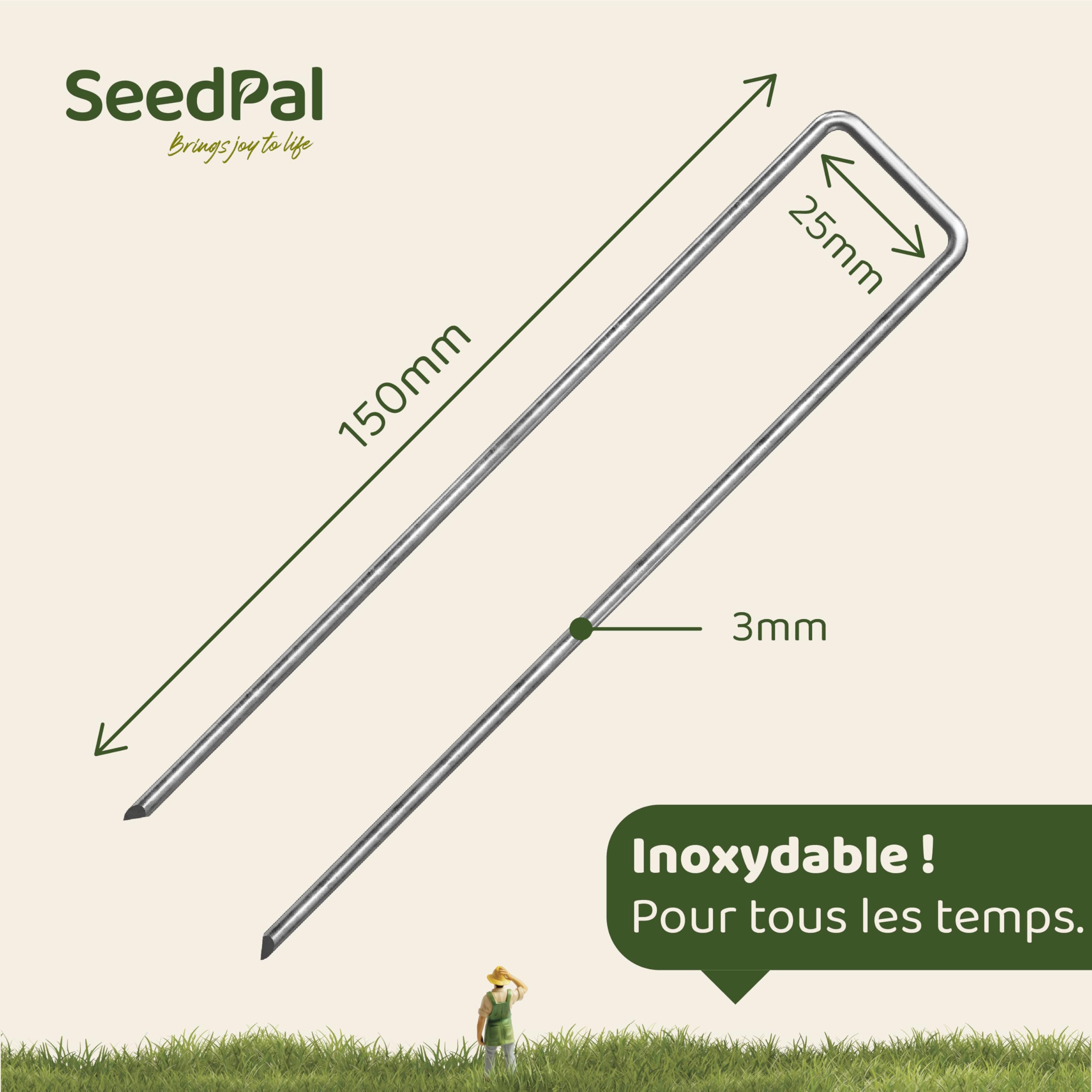 SeedPal Sardines de Fixation en Acier Galvanisé (50 Pièces) - Agrafes de Fixation pour Toile de Paillage, Grillage et Tente - Piquets de Jardin 150 mm Long, 25 mm Large, Ø 3 mm