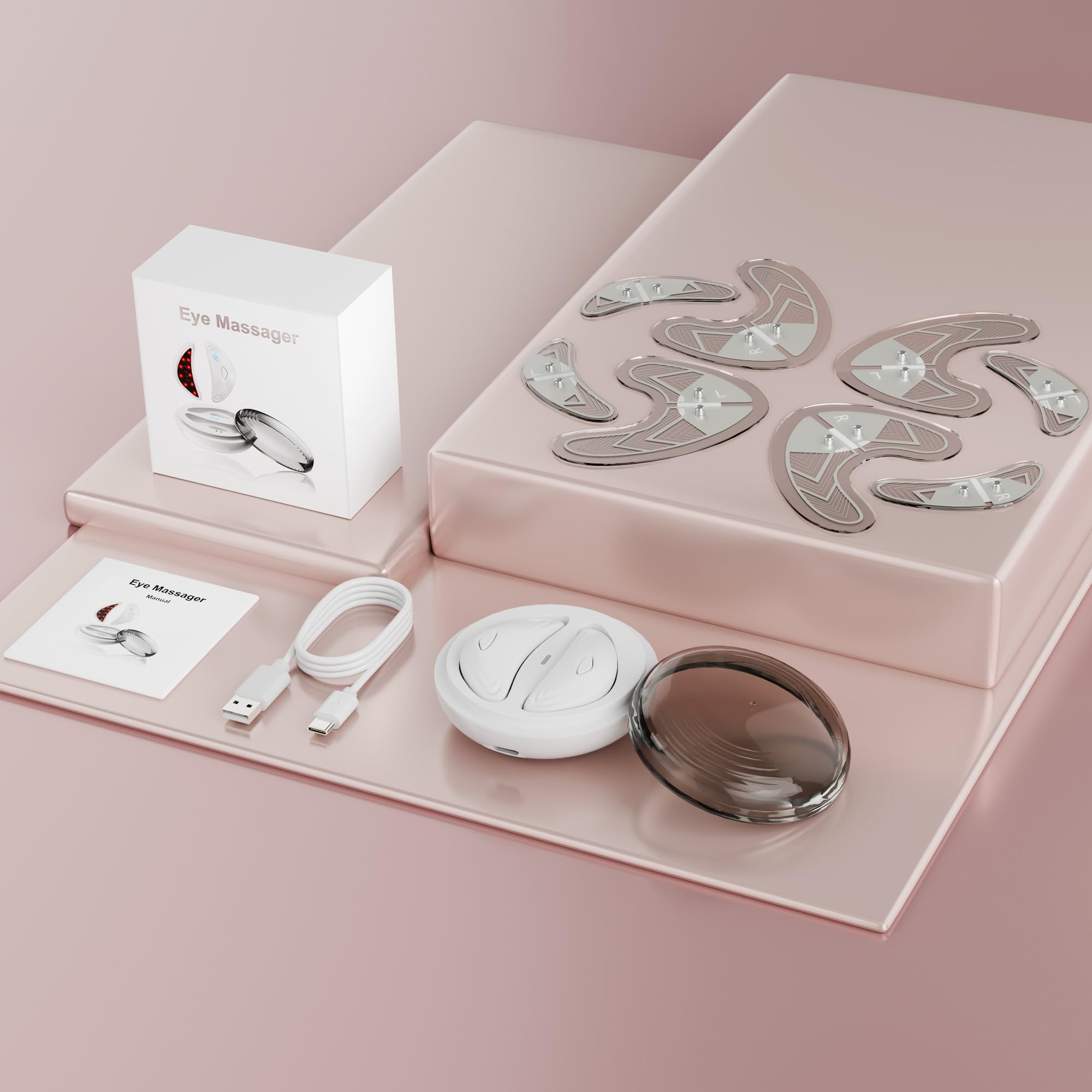 Parches para ojos de luz roja, péptidos de colágeno hidrogel para los ojos reduce el volumen de bolsas y la hinchazón, almohadillas antiarrugas, parches portátiles de luz roja con apagado temporizado