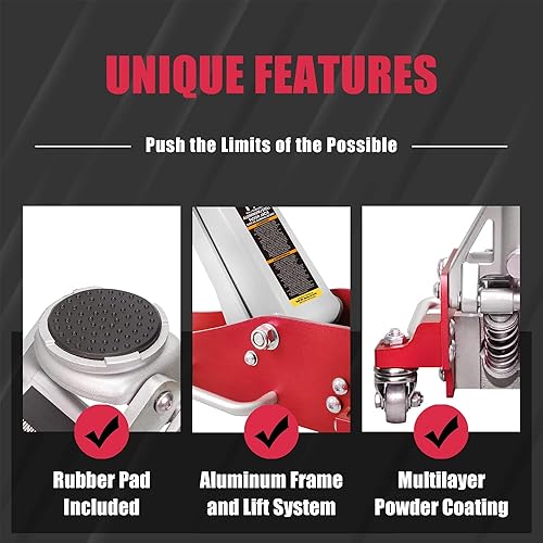 Miniatura 6 de BIG RED TAM815016LR Torin Gato hidráulico de bajo perfil de aluminio y acero de carreras con bomba de elevación rápida de doble pistón, capacidad de