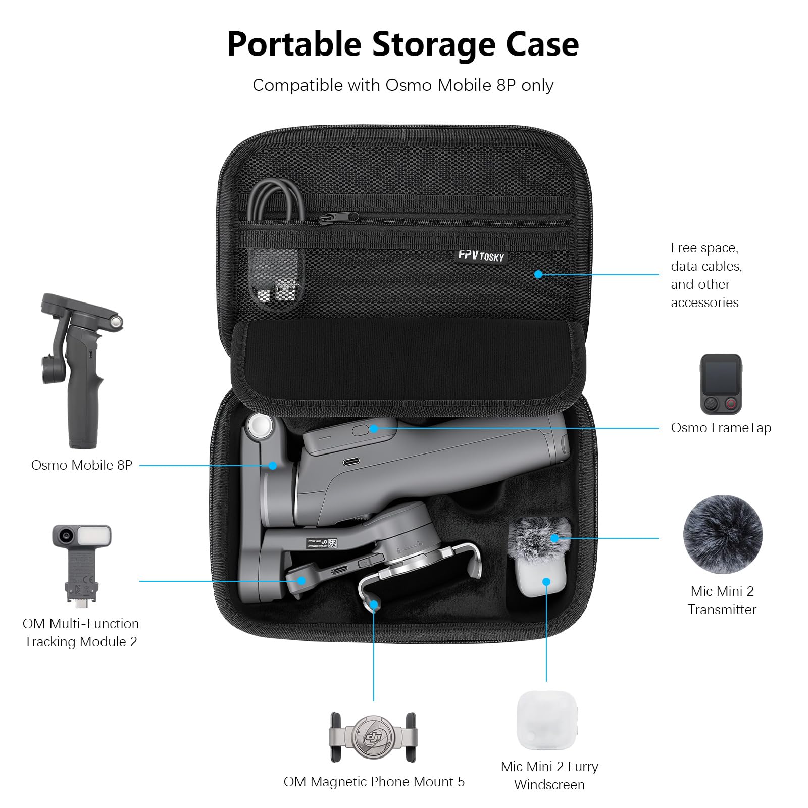 FPVtosky Etui do DJI Osmo Mobile 8P, wodoodporna przenośna torba na Osmo Mobile 8P i inne akcesoria [TYLKO OBUDOW]