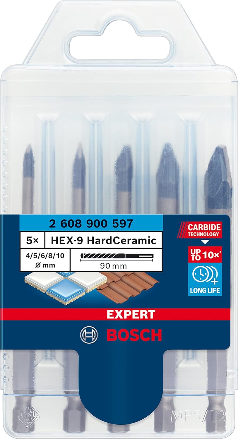 Bosch Professional 5 pc, Expert HEX 9 HardCeramic Drill Bit Set (for