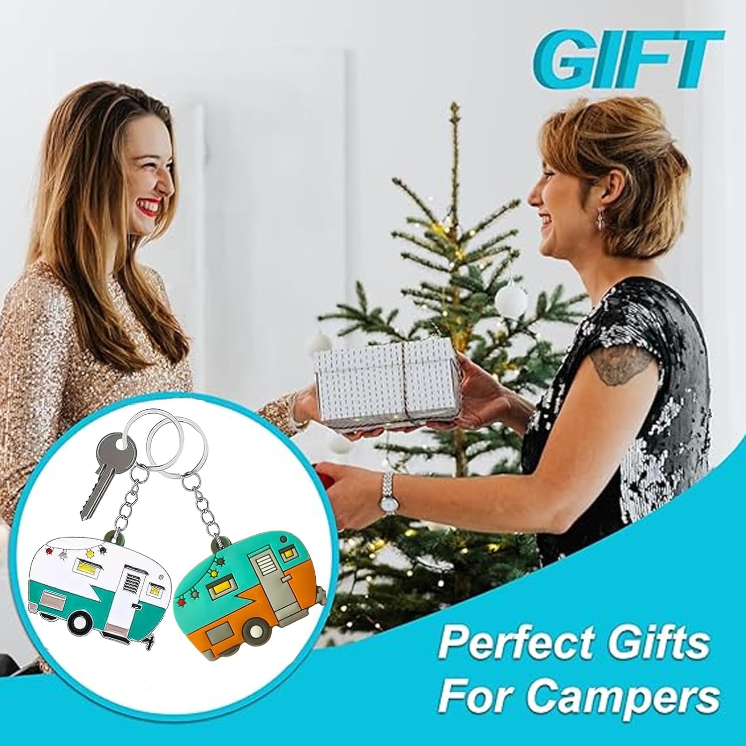 2 Pack Camper Keychain Double-Sided RV Camper Keyring Couple Camping Gifts for Men Women Travel Trailers Accessorie - Image 2