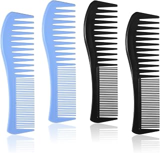 Zelphvt 4-Pack 2-in-1 Wide & Fine Tooth Combs for Boys, Kids, Men, Women - All Hair Types, Beard, Mustache - Black & Blue