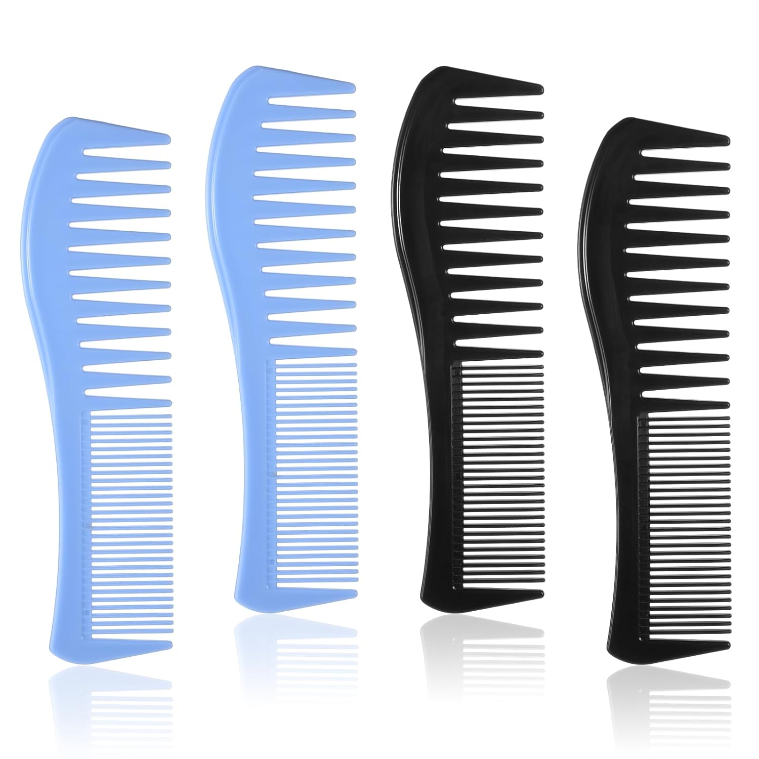 Zelphvt 4-Pack 2-in-1 Wide & Fine Tooth Combs for Boys, Kids, Men, Women - All Hair Types, Beard, Mustache - Black & Blue