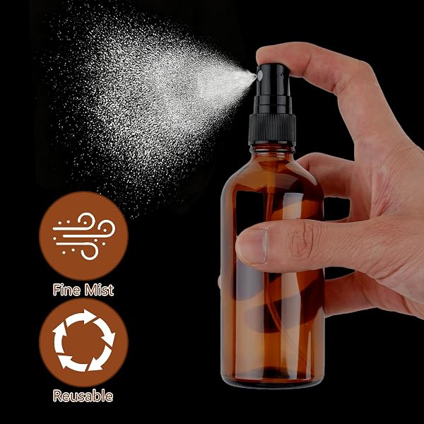 Maxmoc 100ml Braunglas Sprühflasche, 2 Stück Klein Glas, Nachfüllbar Zerstäuber Mit Trichter, Tropfer Und Etiketten für Wasser, Alkohol, Kosmetik, Parfüm, Aromatherapie - 4