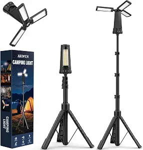 AKOFUN 15000mAh Rechargeable Camping Work Light with Detachable Telescopic Tripod Stand, Black