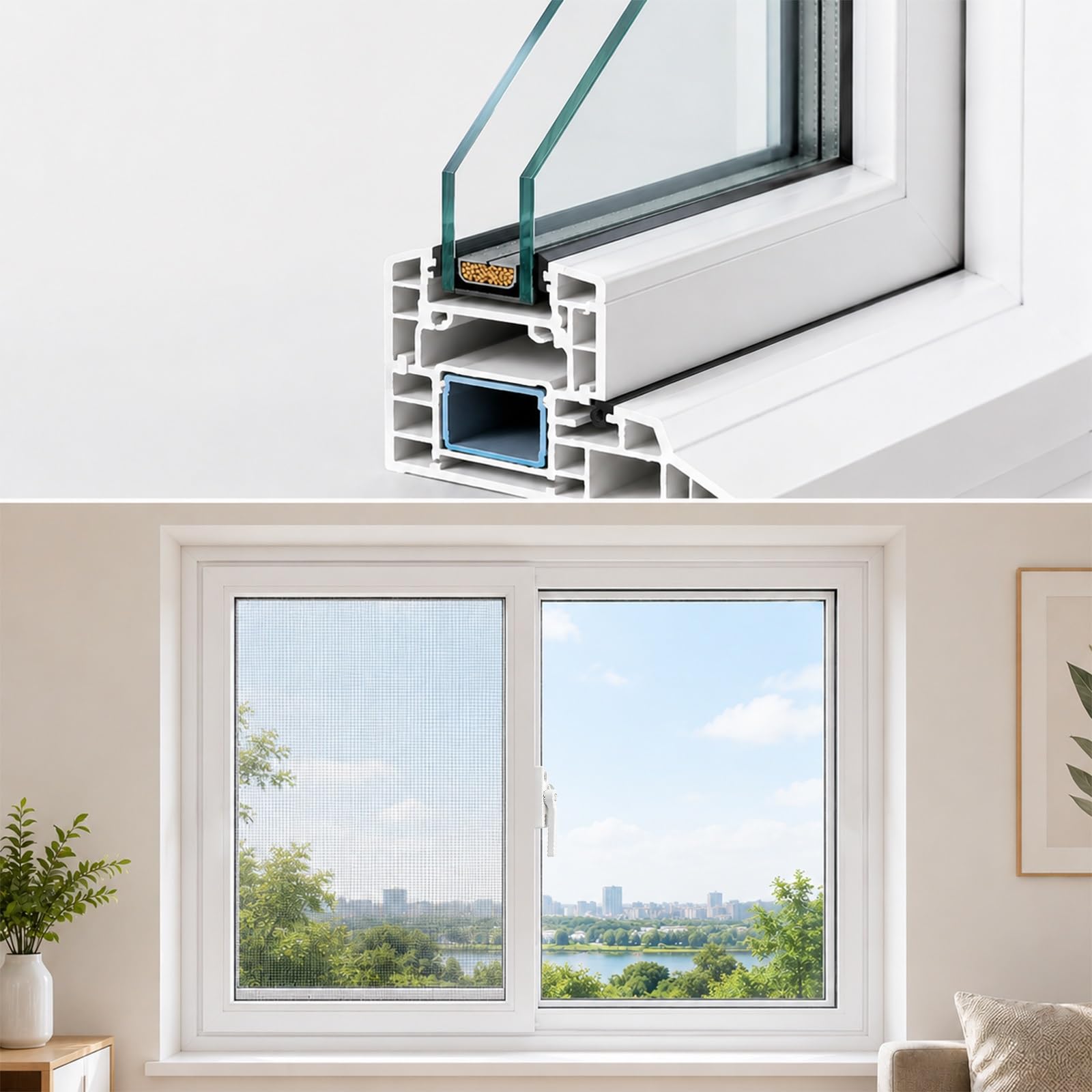 Ventana con doble panel de vidrio de 5 mm corredera horizontal para evitar humedad