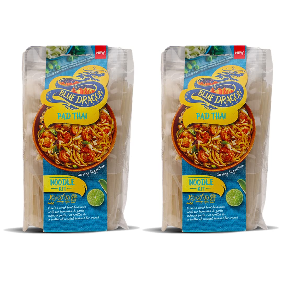 Blue Dragon Pad Thai Noodle Kit 265gm | Pack of 2 | Contains Seasoning | Easy to Make in 3 steps | 2 Servings | Vegan | Imported from Thailand