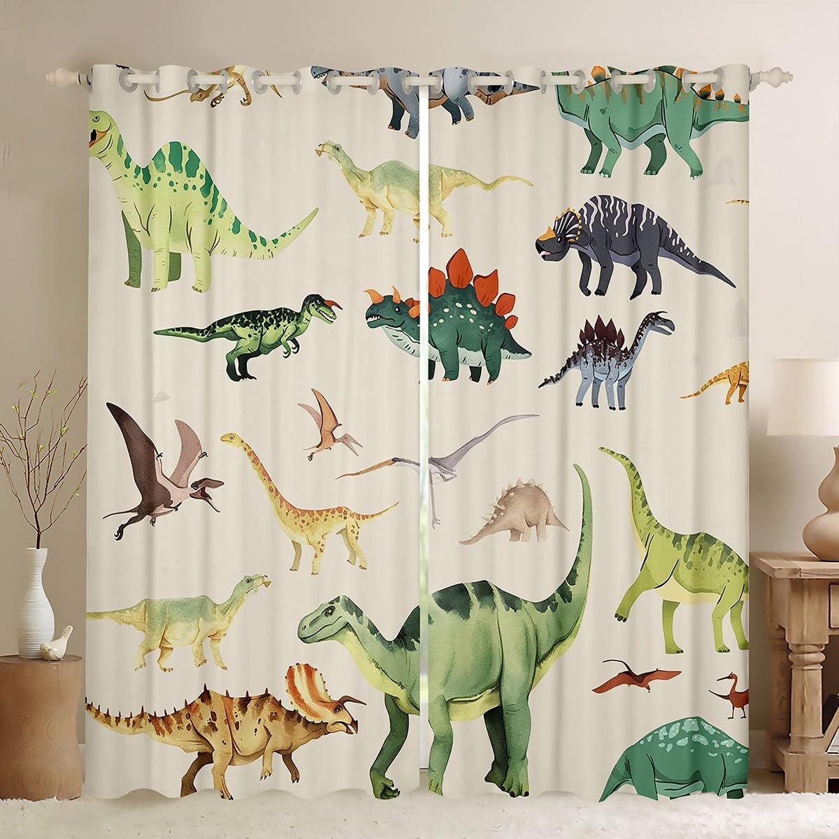 Homemissing Dinosaur Curtains (2 Panels,W46*L54) For Bedroom Kids Boys Teens Jungle Dino Window Curtains Wild Animal Blackout Curtains 3D Digital Print Room Decor Window Treatments