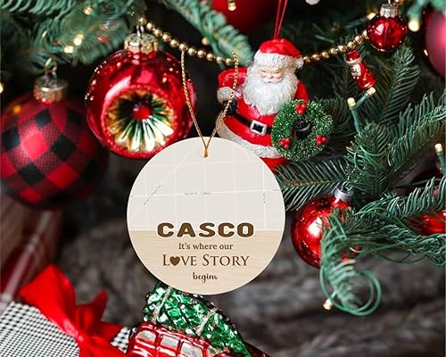 Miniatura 2 de 2023 Ornament Christmas Map City Casco MI It's Where Our Love Story Begins for Couple Casco Ornament 3 inch Circle Plastic