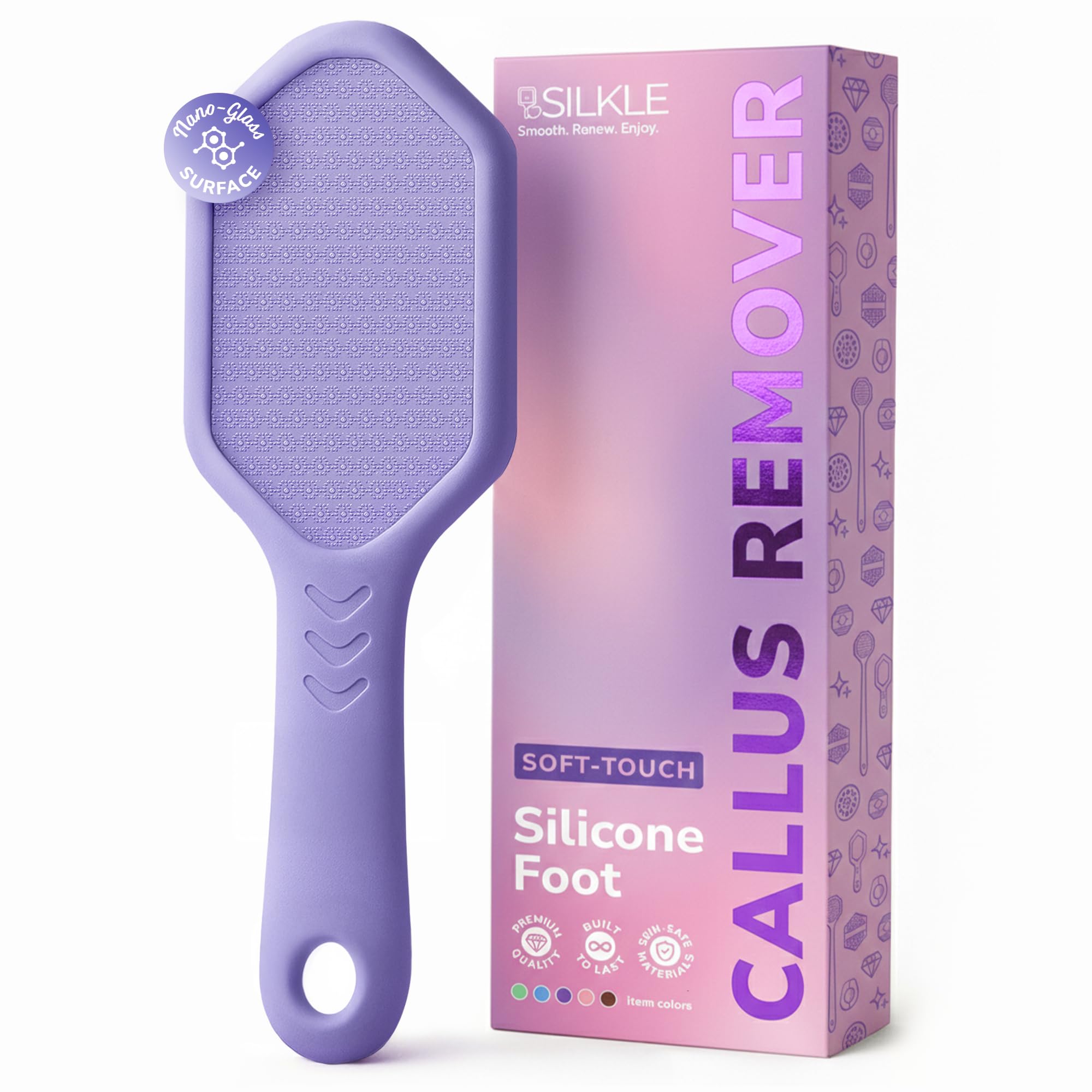 SILKLE Détachant en silicone pour les pieds – Lime à pied en verre nano pour peaux mortes et talons fissurés – Éliminateur de callosités pour pieds et peaux dures – Gommage ergonomique pour pieds doux