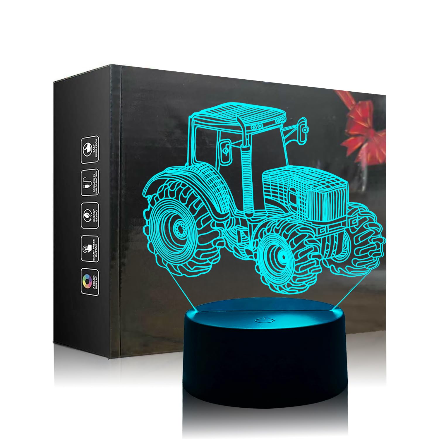 Sumokaii Tractor 3D Illusion Lamp, 3D Night Light, Tractor LED Night Light, 7 Colors Touch Control USB Powered Magical 3D Visual Lamp for Home Decoration