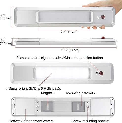 Miniatura 6 de HONWELL Barra de luz que cambia de color, luz de armario alimentada por batería, iluminación debajo del gabinete, luz debajo del mostrador, luz