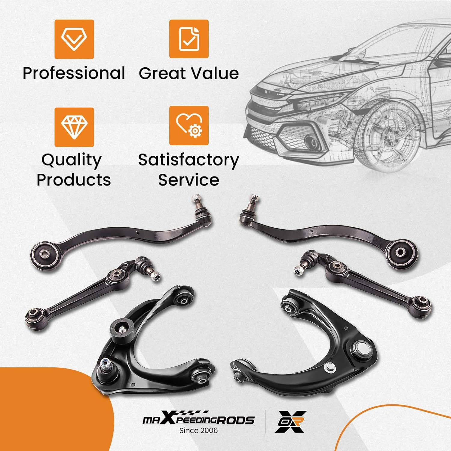 maXpeedingrods 6Pcs Front Suspension Upper Lower Control Arms w/Ball Joints for 2007-2012 Ford Fusion Lincoln MKZ for 2007-2011 Mercury Milan