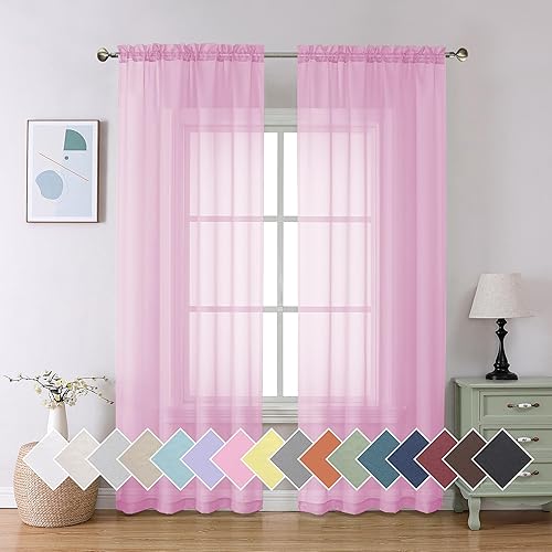 Aiyufeng Juego de 2 paneles de cortinas traslúcidas rosa claro de 84 pulgadas de largo, cortinas de gasa semitransparentes con bolsillo para barra