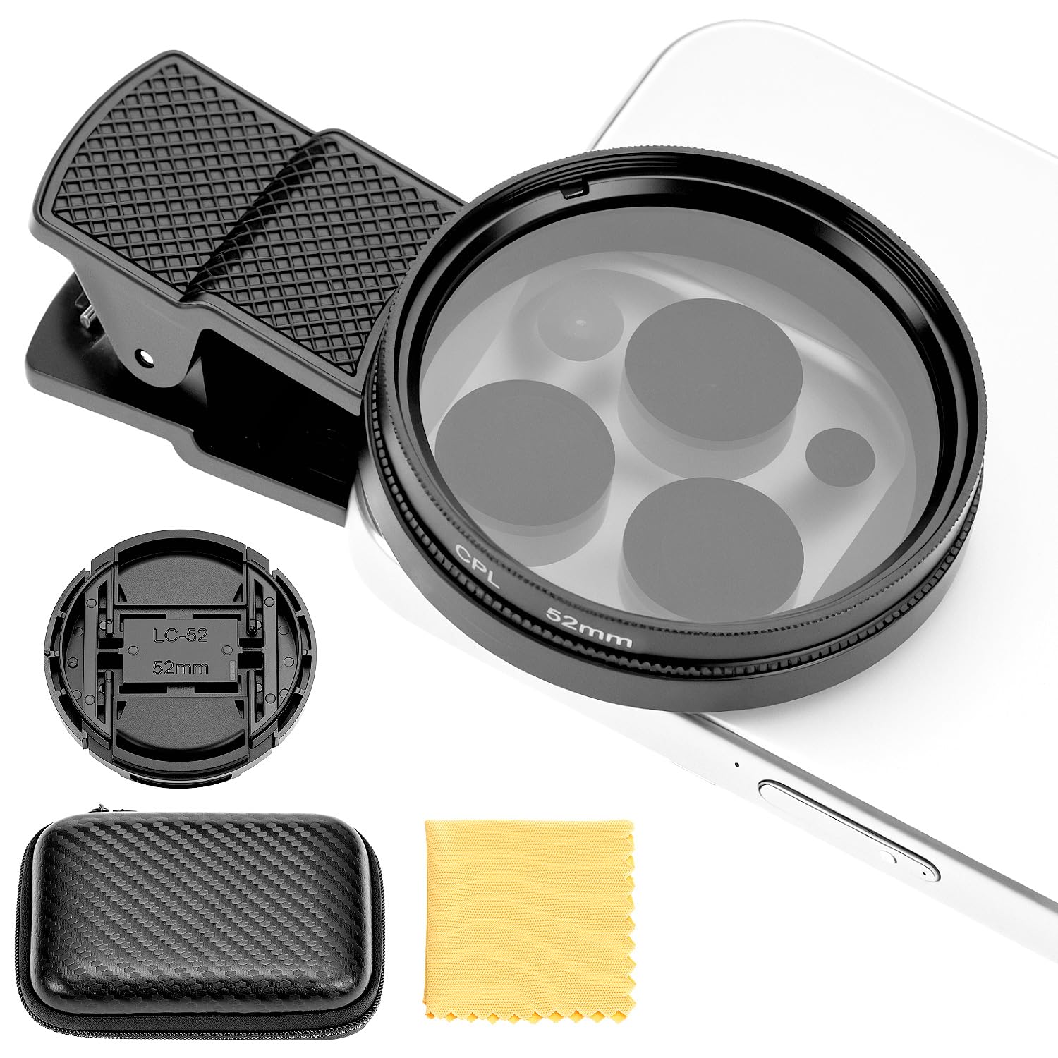 QWORK filtr CPL, 52 mm klips na nadgarstek filtr do smartfona aparatu, kompatybilny ze smartfonami