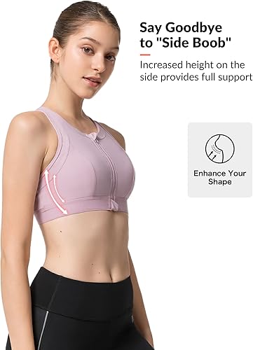 Miniatura 5 de Yvette Sujetadores deportivos de alto impacto para mujer, con cremallera frontal, brasier deportivo de talla grande para entrenamiento, fitness,