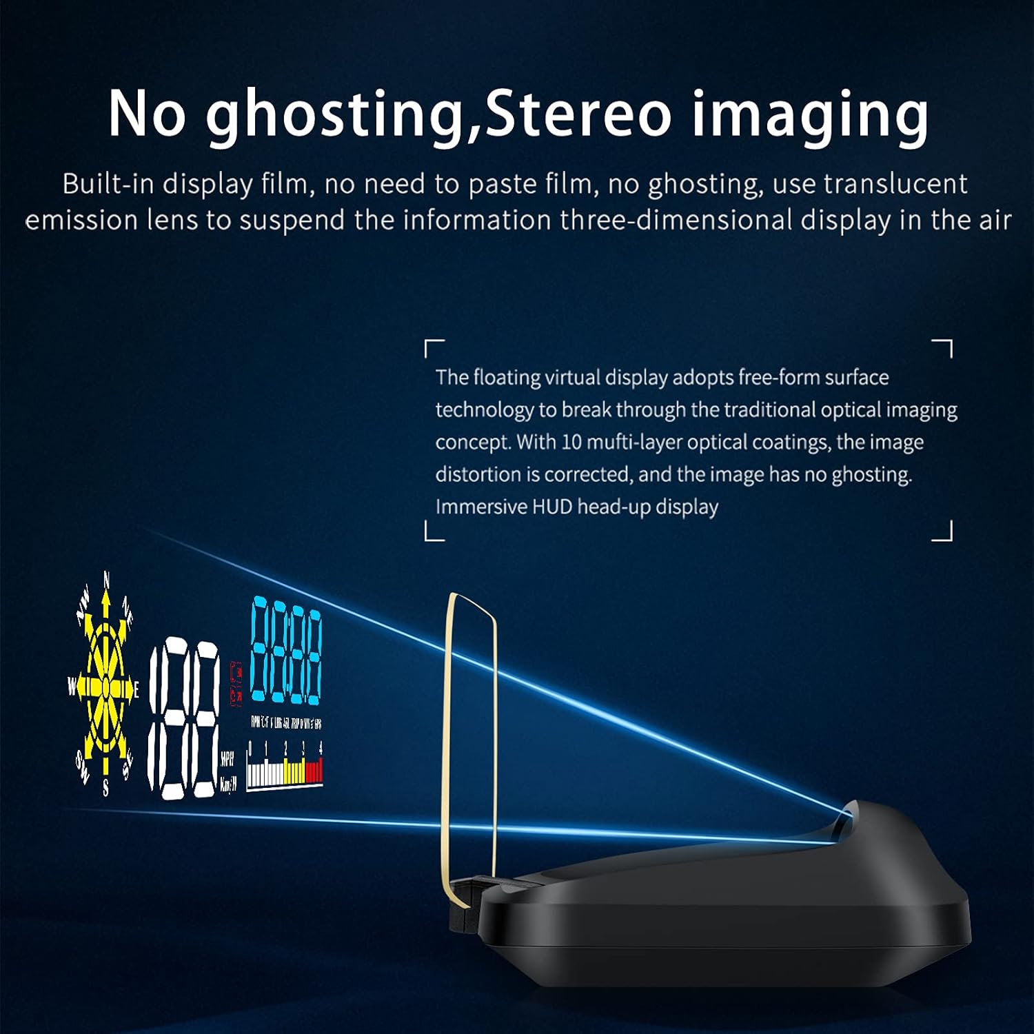 Car HUD C5, Head-Up Display, OBDII & GPS Scanner, Vehicle Speed, Fuel Consumption, Clear Fault Code, Compatible with All Cars