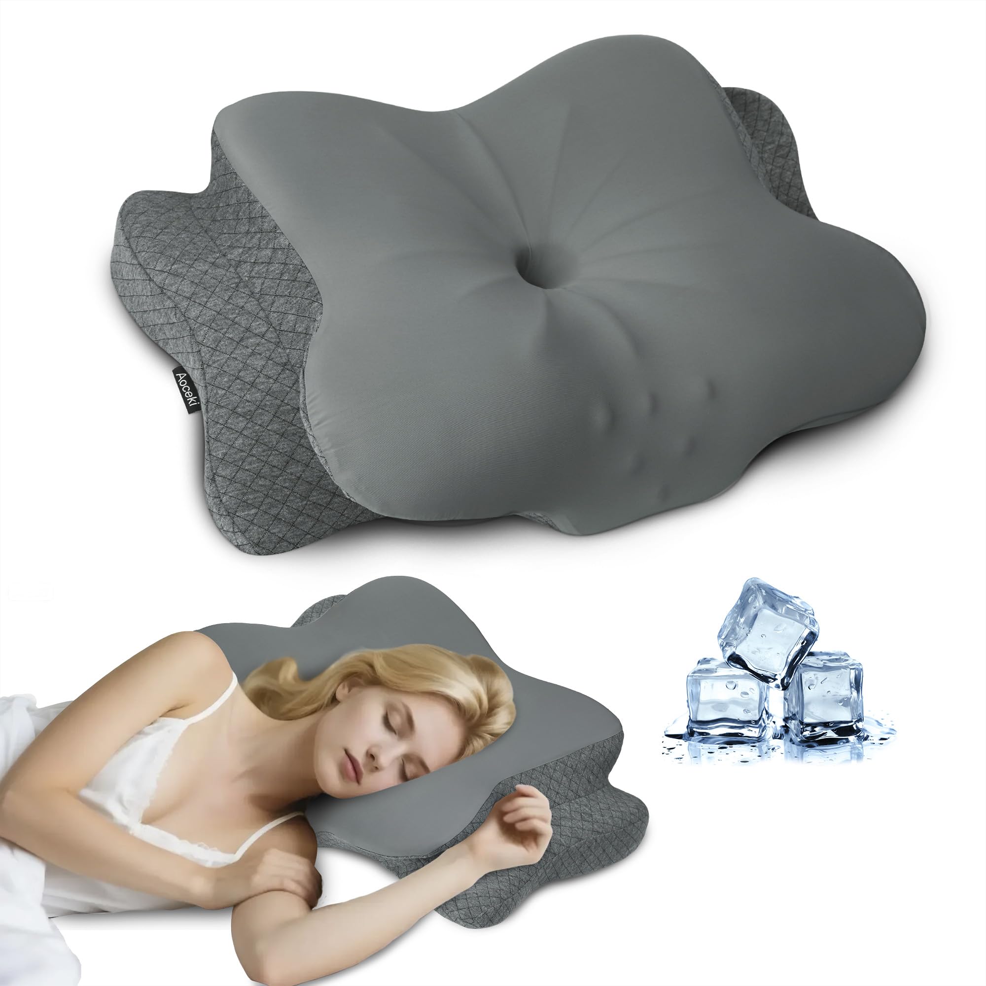 Oreiller ergonomique cervical pour dormir sur le ventre avec mousse mémoire de forme gris