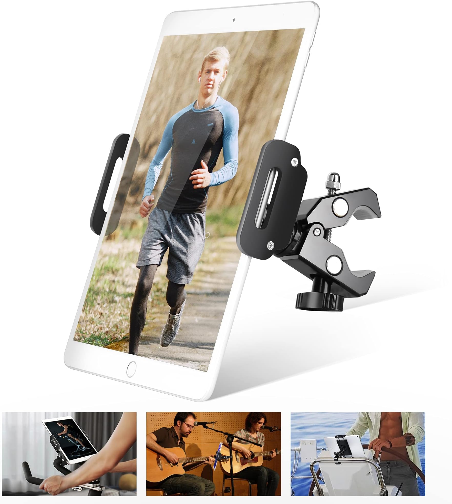 Luxtude Exercise Bike Tablet Holder, Aluminum Tablet Holder for Treadmill & Spin Bike, Adjustable Gym Indoor Bike Tablet Stand Mount for iPad Pro/iPad Air/iPad Mini/iPhone and More 4.7-13” Tablets