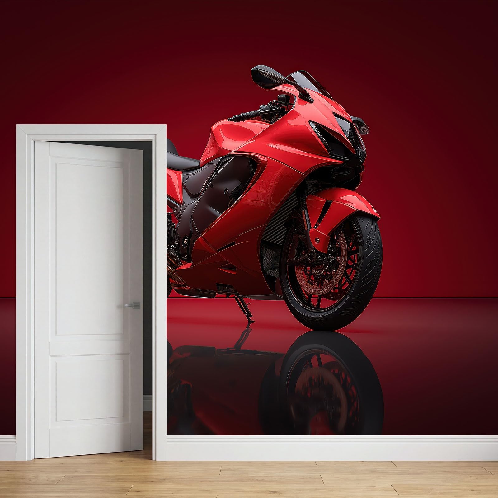 Fototapete Schlafzimmer Wohnzimmer 300x210 cm Extremsport Motorrad Rot, Wandtapete Vlies Tapete UV-Beständig Geruchsfrei Vliestapete Panorama Wandbild Wandposter