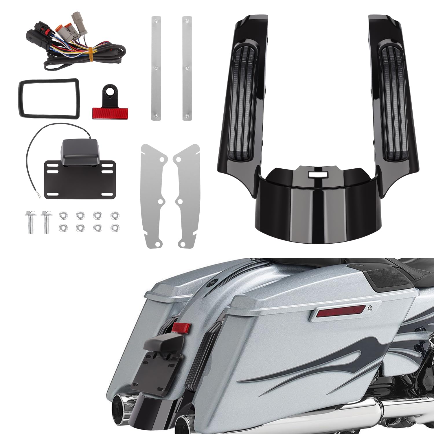 Hutigertech 2014-2023 Rear Fender Fascia w/LED For Stop/Tail/Turn Signal Lights Fits For Harley Touring Road King Road Glide Street Glide Electra Glide Ultra Limited (Black Lens)