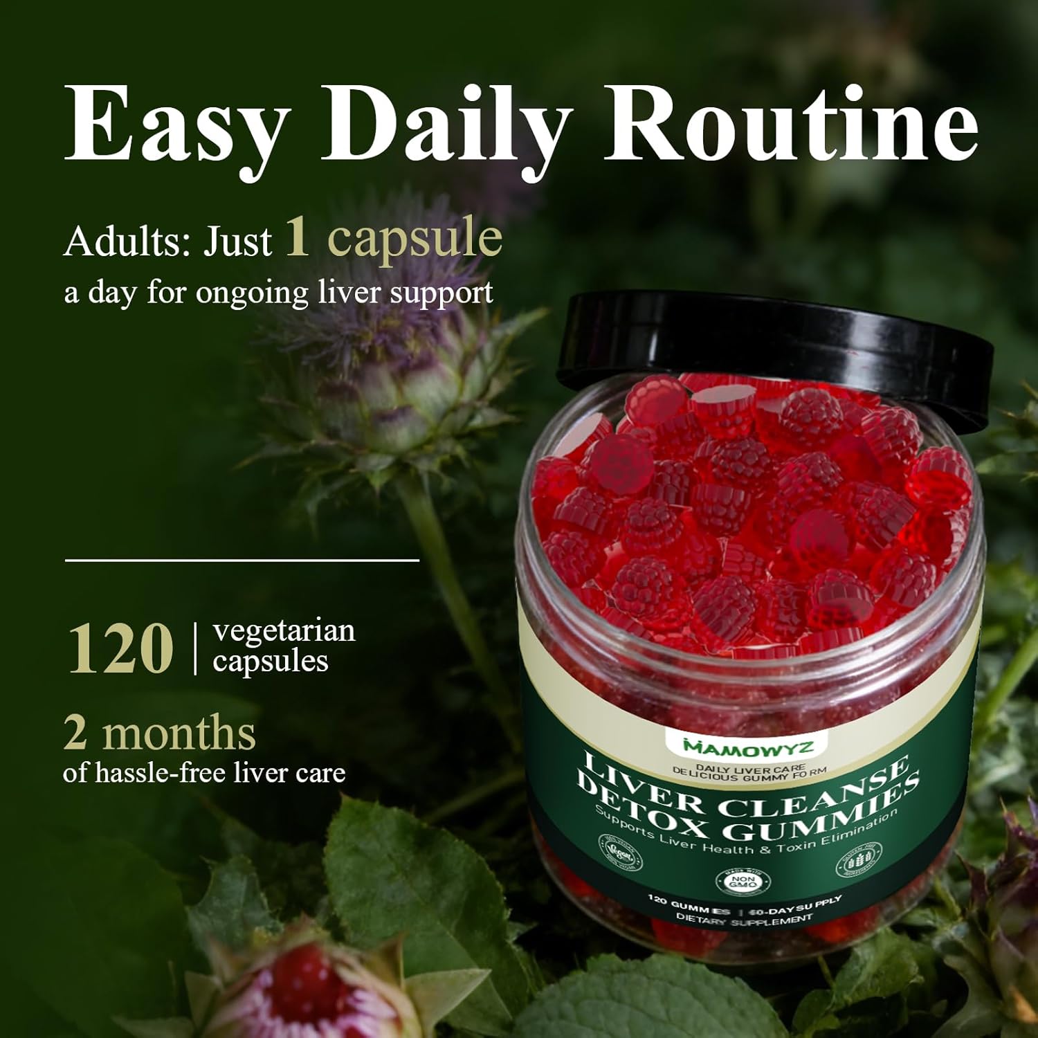 Liver Cleanse Detox & Repair - Sugar Free & Vegan Gummies, Milk Thistle Liver Detox Supplement, Supports Liver Detox, Ginger Root, Choline & Dandelion Root, Silymarin Infused, 120 Gummies
