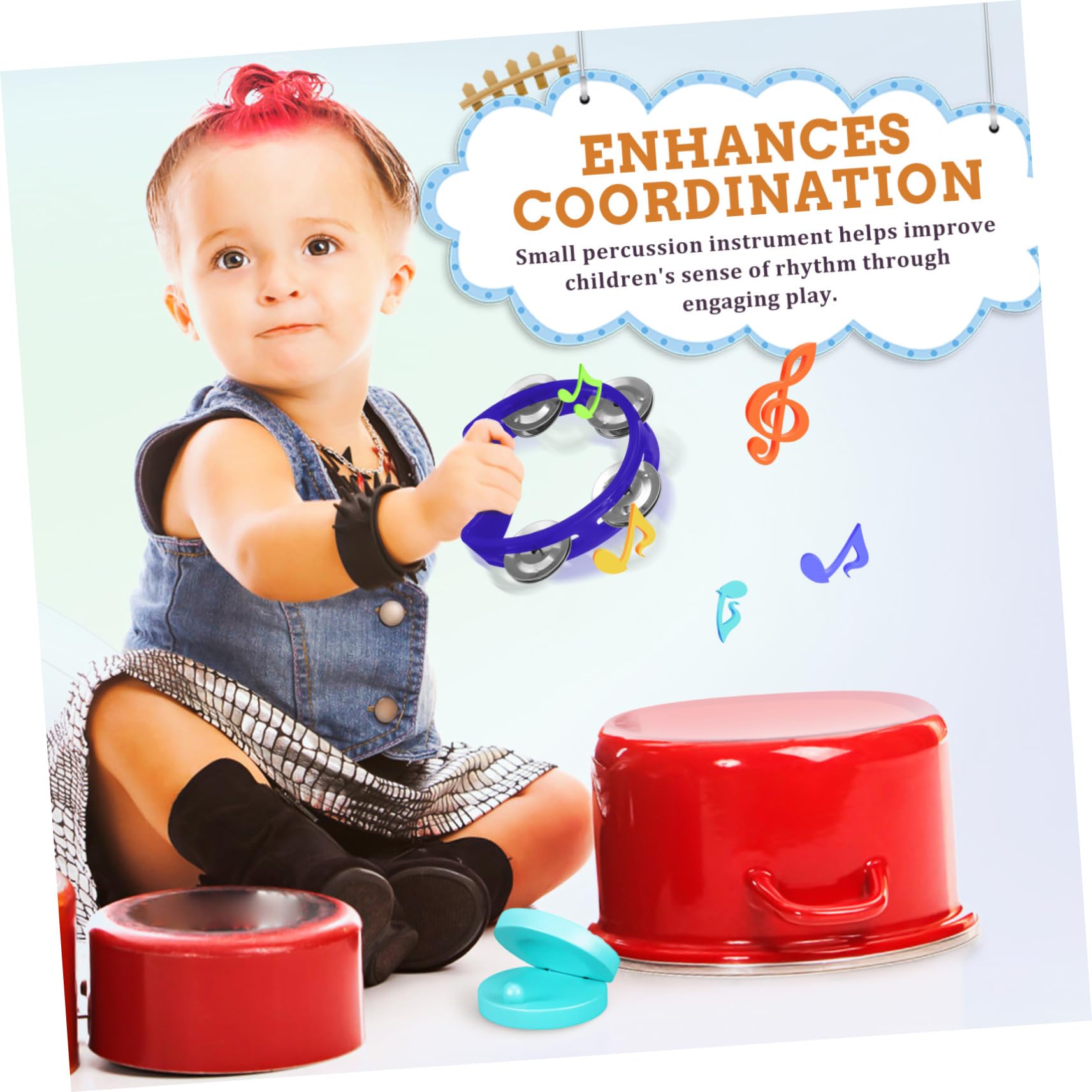 Set di 7 Tamburelli a Mano in Plastica per Bambini | Campanelli a Mano, Piccoli Strumenti a Percussione, Giocattoli Musicali per Ragazzo Ragazza