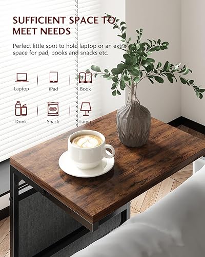 Miniatura 5 de Vantic Juego de 2 mesas auxiliares en forma de C, mesa auxiliar de sofá pequeña con bolsa de almacenamiento, mesa resistente debajo del sofá con