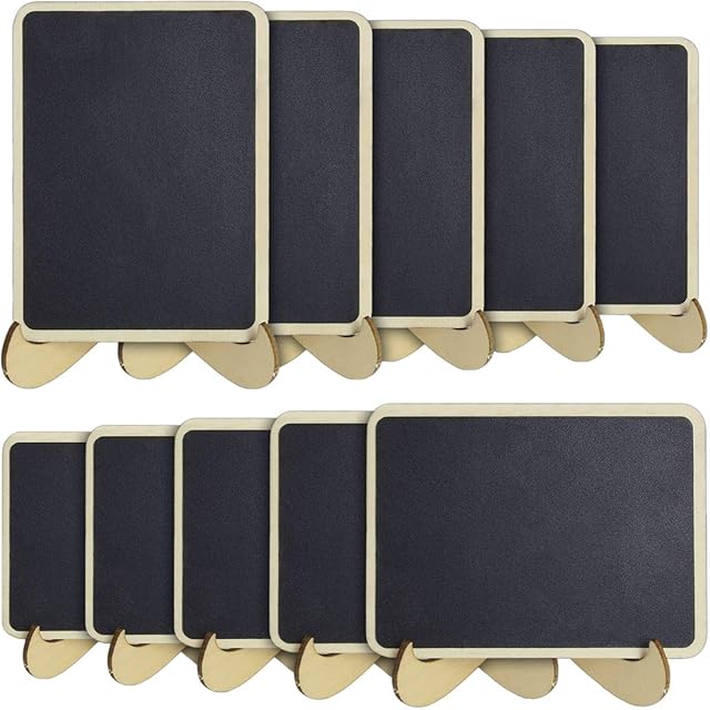 iGadgitz Home U6924 - Rectangle Mini Chalkboard Wooden Erasable Mini Blackboard with Stand for Message Board, Displays, Wedding Events Birthday Decoration - Black - 10 Pieces