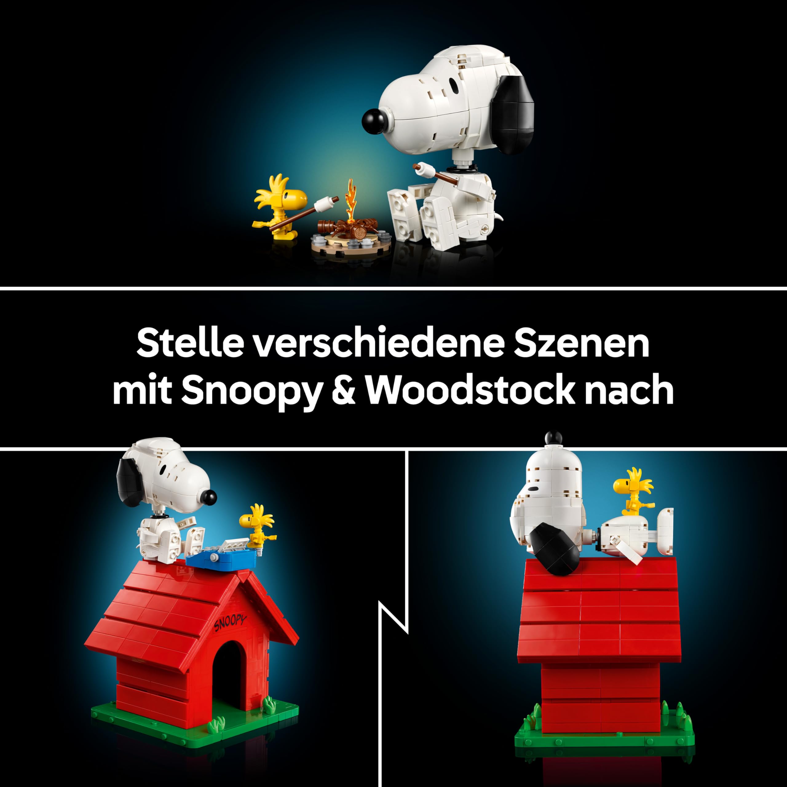 LEGO Ideas Peanuts: Snoopys Hundehütte - Modellbau für Erwachsene Snoopy und Woodstock Figuren - DIY Deko für Schreibtisch oder Regal - Geschenkidee für Fans - 21368