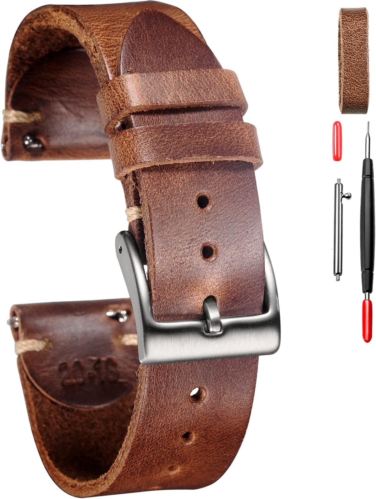 hemsut h Horween Men's Leather Watch Strap Quick Release 18mm 19mm 20mm 21mm 22mm