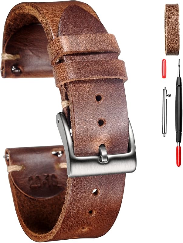 Leather Watch Bands for Men, Horween Quick Release Leather Watch Strap Vintage Watch Replacement Wrap of 18mm, 20mm, 22mm