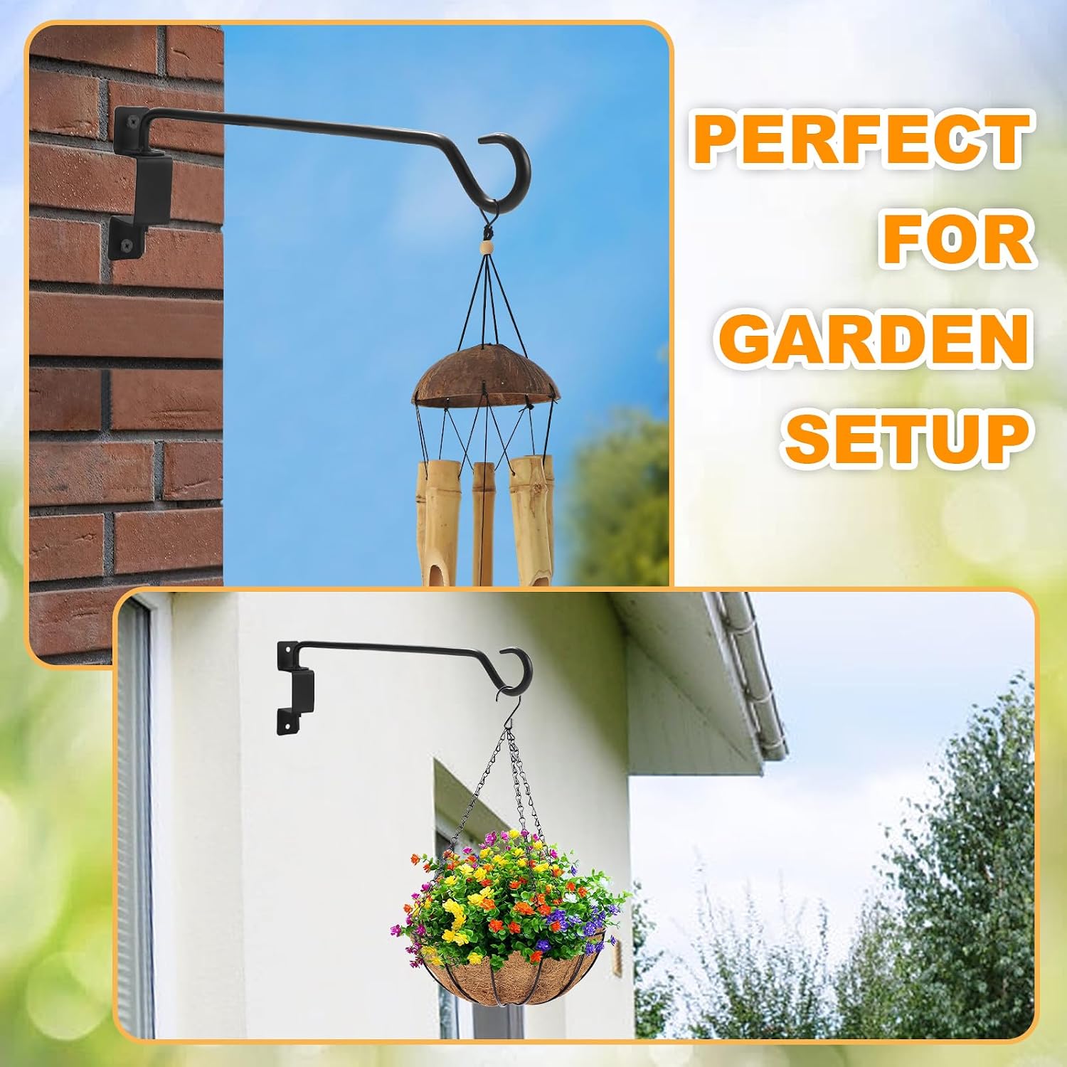 2 Pack 16 inch Swivel Plant Hangers, Outdoor Heavy Duty Black Iron Plant Hanging Hook Bracket for Flowers Baskets Pots Bird Feeder Lanterns Wind Chimes