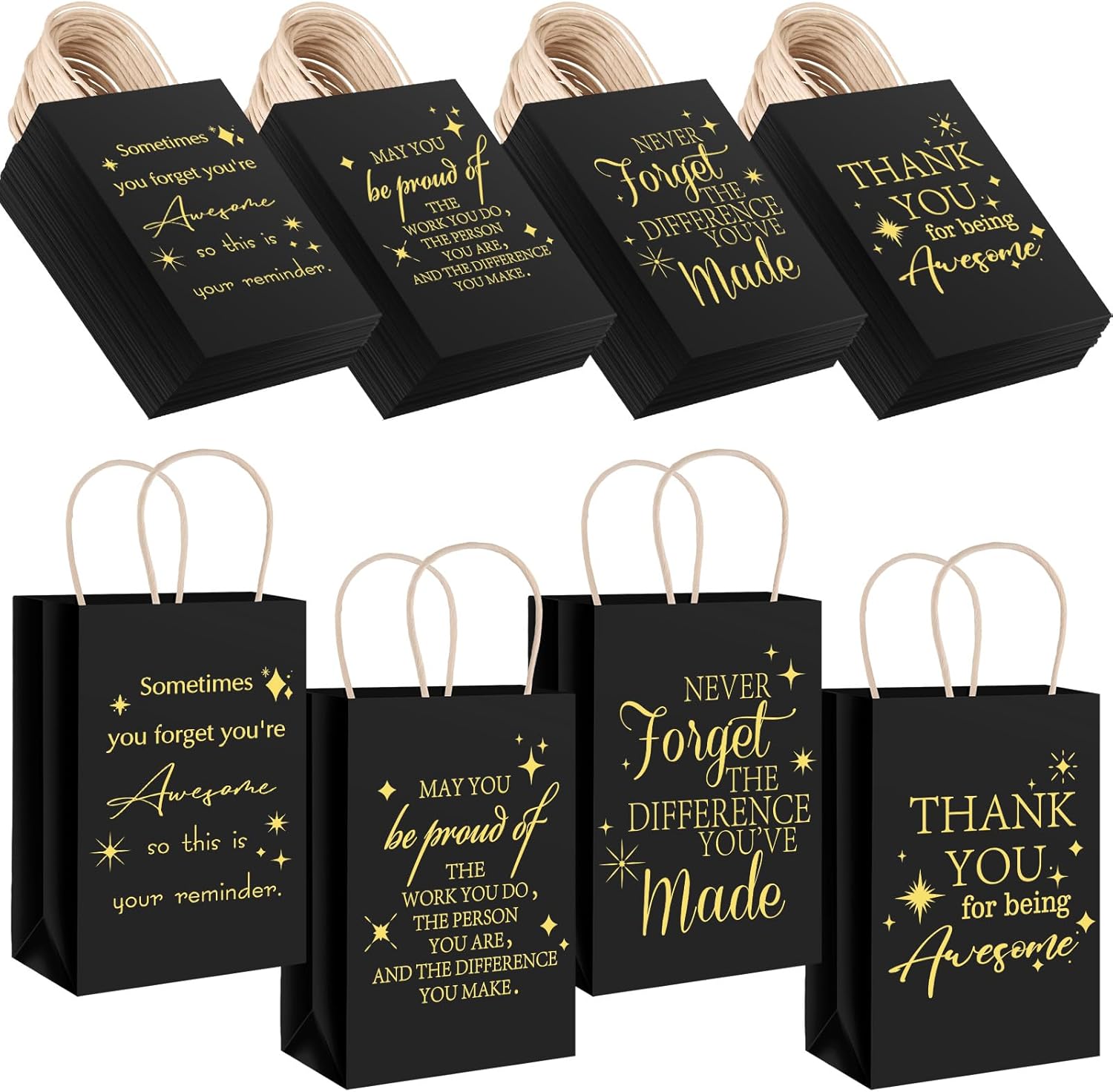 Joottuan 40 Pcs Employee Appreciation Gifts Bags Thank You Paper Bags Black Inspirational Gift Bags with Handle for Team Staff Coworkers Colleague Teacher