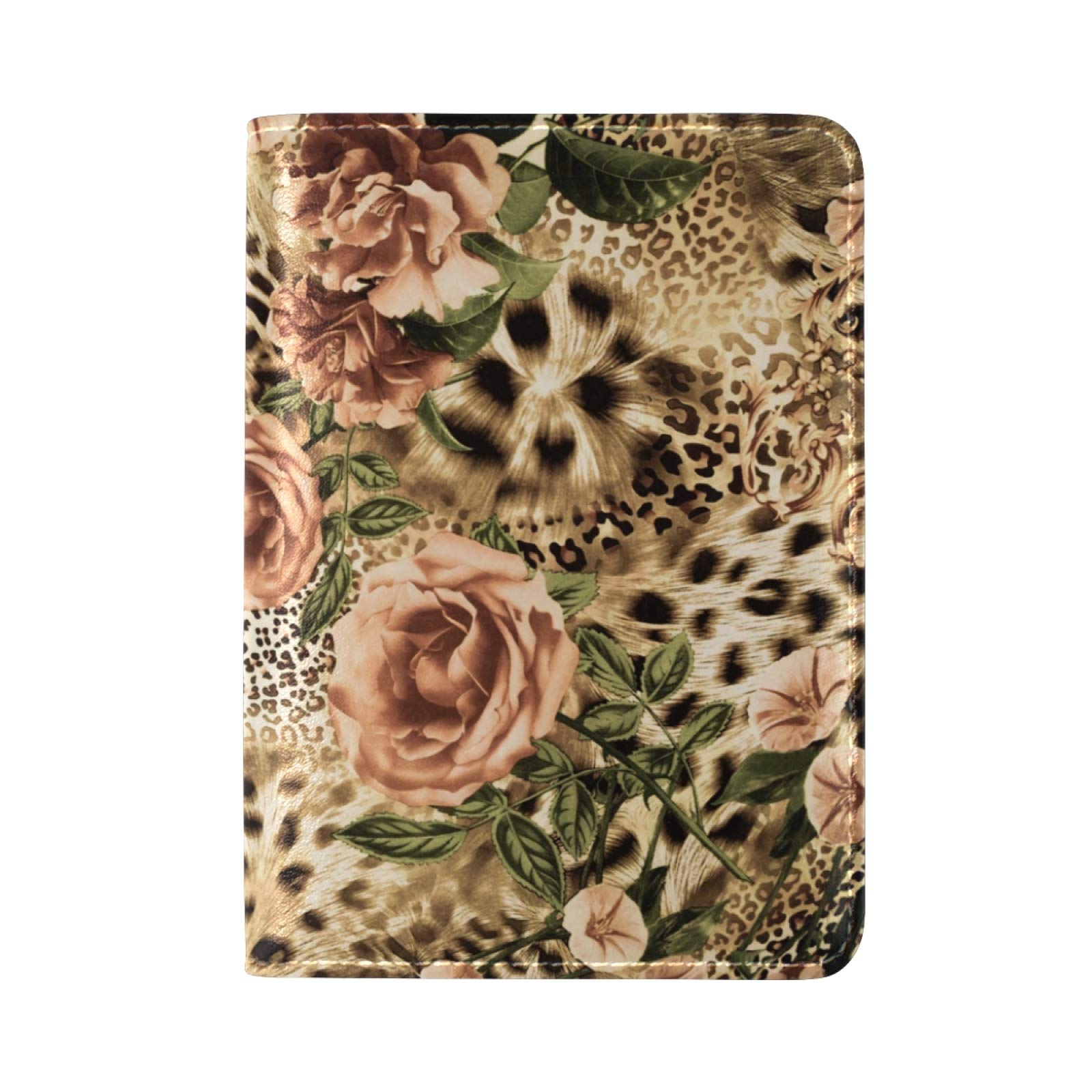 ALAZA Animal Leopard Print Floral Leather Passport Holder Cover Case Travel One Pocket
