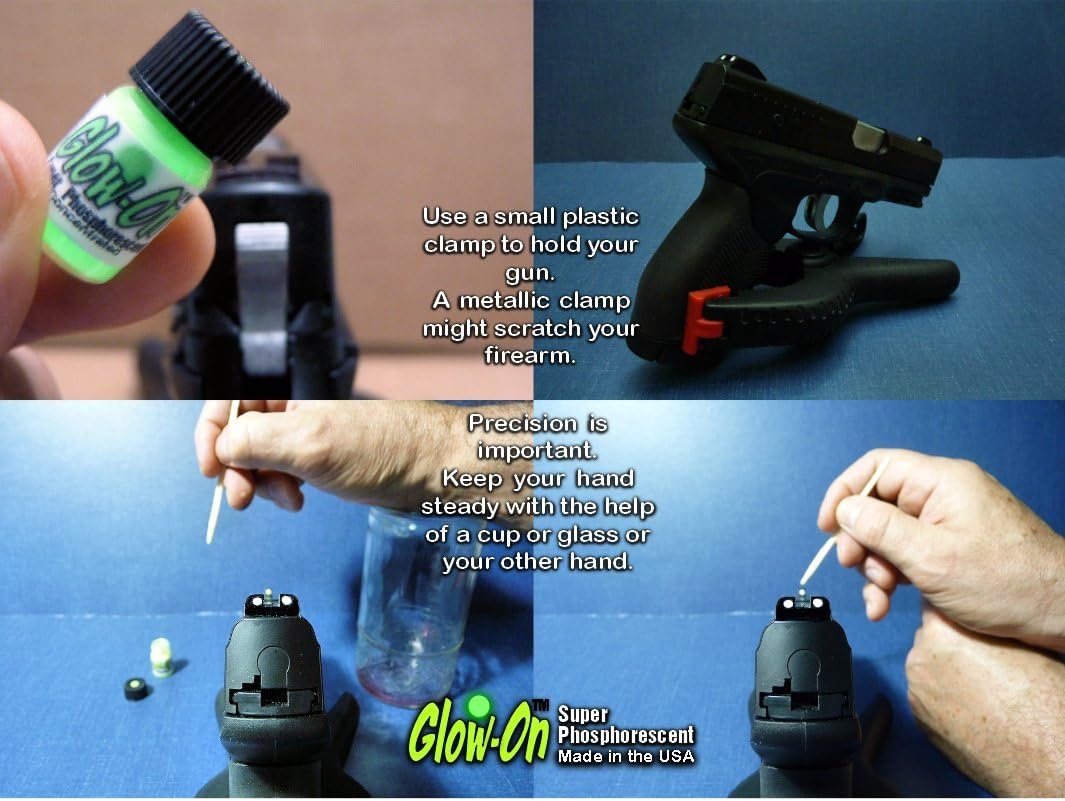 Glow-On Original, White Color and Green Glow, Gun Night Sights. Economy Size 9.2 ml Vial. Concentrated, Bright Lasting Luminescence.