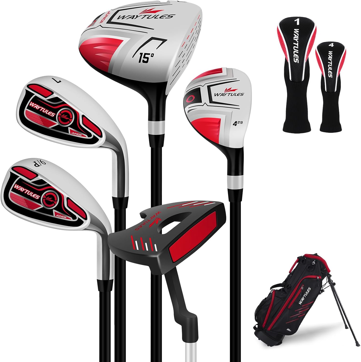 Kids Golf Clubs Set for Boys & Girls Ages 3-12, Junior Golf Set with Stand Bag, Driver, Hybrid, Irons & Putter, Youth Golf Club Set Right Handed