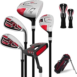 Junior Golf Club Set for Ages 3-12 Lightweight Kids Golf Clubs with 5-Way Stand Bag, Hybrid, Iron 7/9, Putter & Head Cover