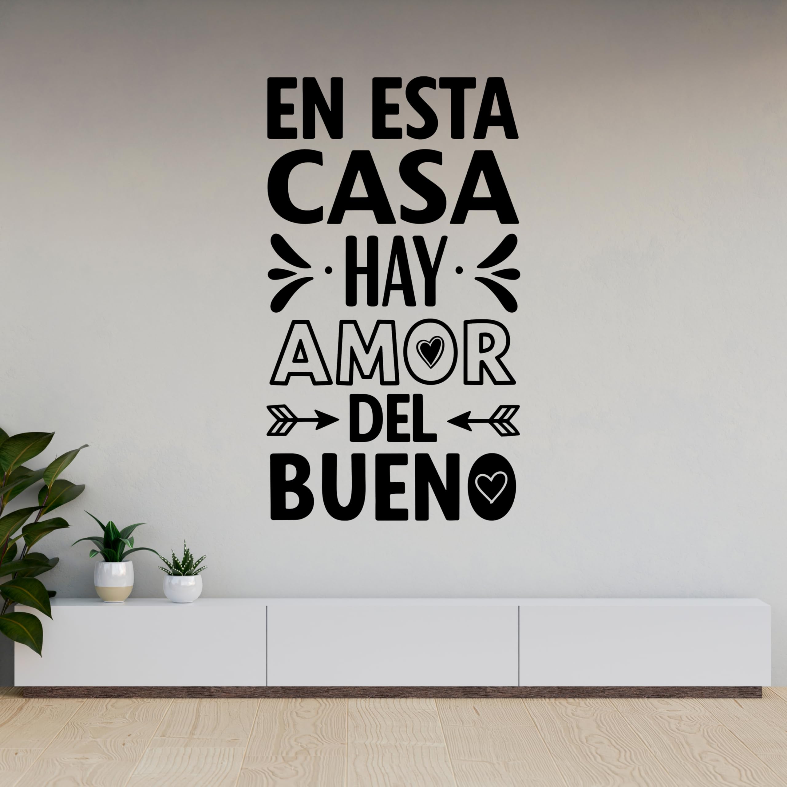 Vinilo Decorativo de Pared con Frase Familiar "En Esta Casa Hay Amor del Bueno" | Adhesivo para Cocina, Comedor o Entrada | Pegatina con Mensaje para Hogar (Negro, 140 x 80 cm)