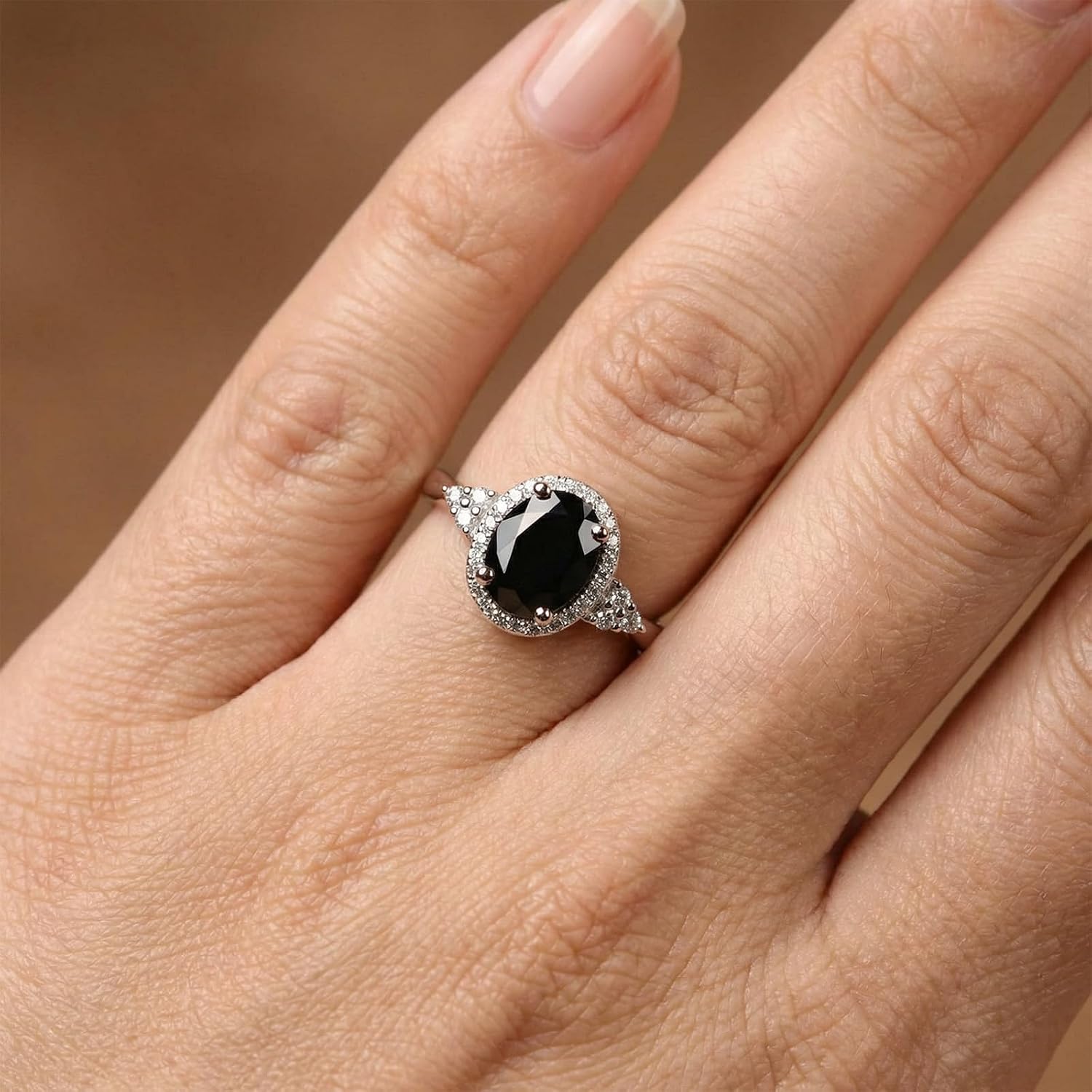 Black Onyx Rings for Women Chunky Silver Black Obsidian Rhinestone Rings Oval Square Obsidian Ring Statement Ring Jewelry Accessories Anniversary Birthday Gift