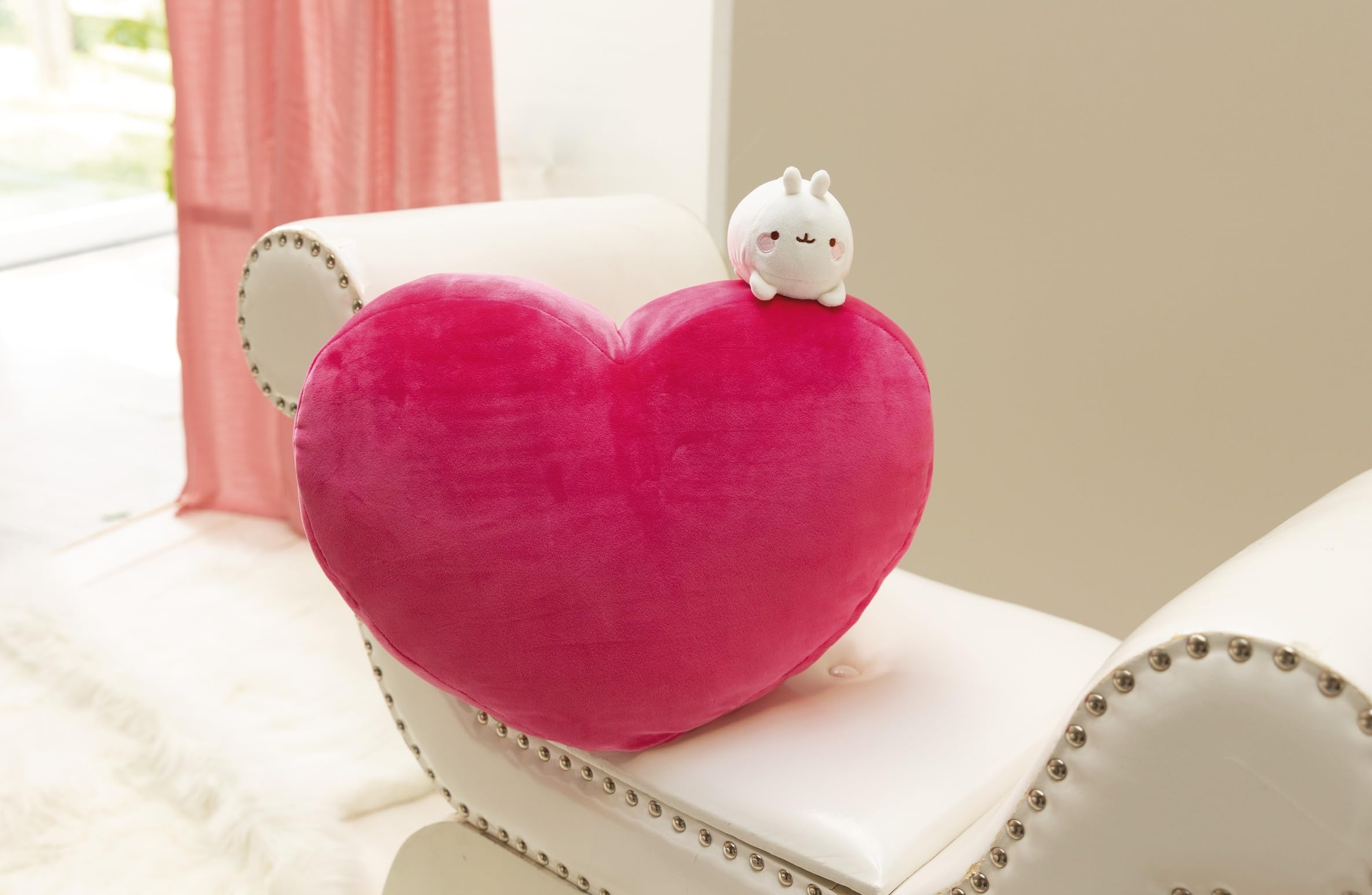NICI knuffelkussen Piu Piu 35x35x12cm - Pluizig knuffelkussen met Molang gezicht voor meisjes, jongens & baby's, rechthoekig knuffeldierenkussen - 61168